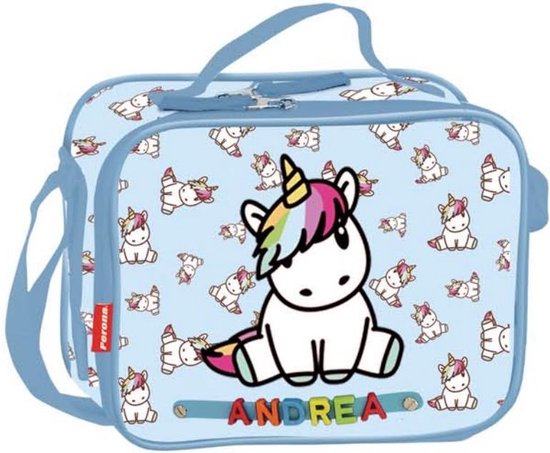 Unicorn lunchtas / koeltas - Met je eigen naam op de tas d.m.v. letters plakken van Unicorn