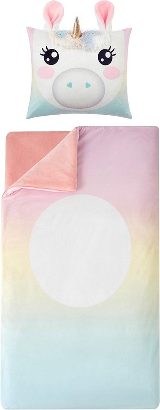 Unicorn Slaapzak - Kinder Slaapzak met Kussen - Logeerpartijtjes en Reizen - Inclusief Kussen - 132x69 cm - Paars