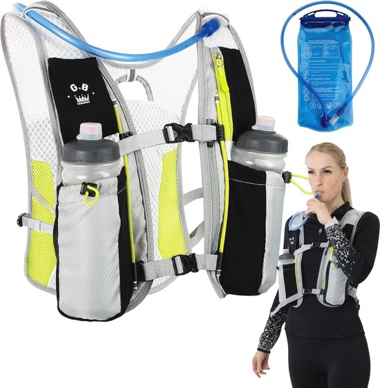 Unisex Hardloop Hydratatie Vest met Waterflessen | 5L Rugzak met 2L Drinkzak en 2 x 550ml Flessen | Duurzaam en Lichtgewicht van $