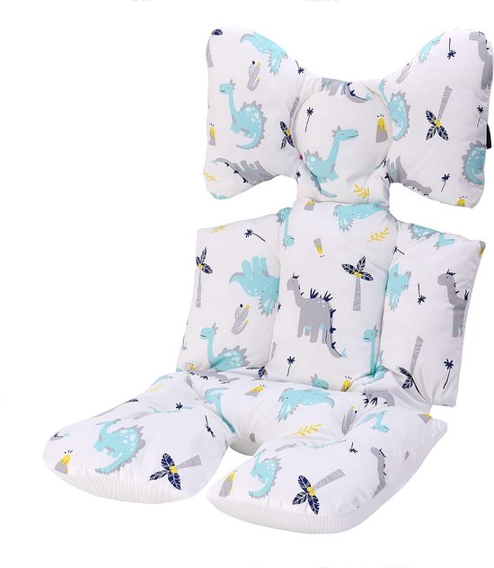 Universeel zitkussen, zitkussen, zitkussen, babyzitje, sportzitje, zitkussen, katoen, ademend, voor kinderwagen en buggy (dinosaurus en kokospalm) van Universeel