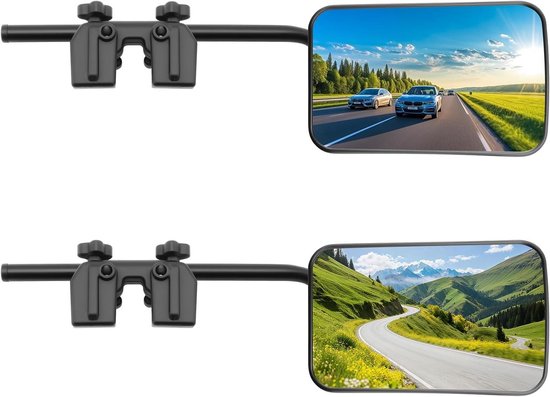 Universele Caravanspiegel - Trekhaakspiegel - Veiliger Rijden - 360 graden kogelgewricht - 2-delig - Zwart