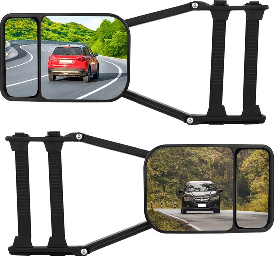 Universele Caravanspiegels – Set van 2 stuks – Verstelbare Opzetspiegels voor Auto – Extra Breed Zicht – Geschikt voor de meeste personenwagens en SUV's – Zwart van Merkloos