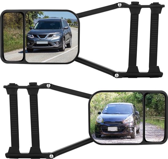 Universele Caravanspiegels – Set van 2 – Verstelbare Opzetspiegels Auto – Extra Breed Zicht – Personenwagen & SUV – Zwart