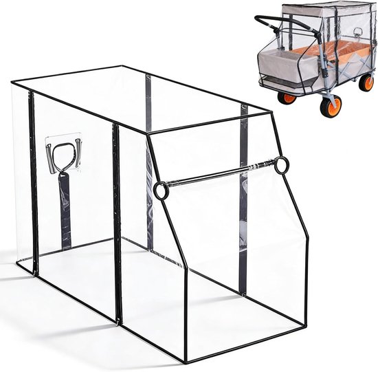 Universele opvouwbare bolderkar met waterdichte regenbescherming, transparant regenscherm en accessoires voor outdoor camping en reizen, 115 × 51 × 75 cm