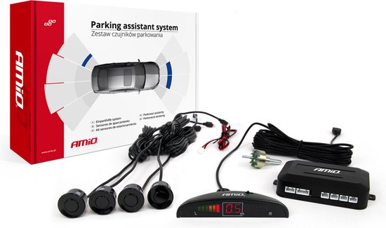 Universele Parkeerhulp / parkeersensoren met LED display (4 zwarte sensoren). Ook geschikt voor auto's met een trekhaak van Obi