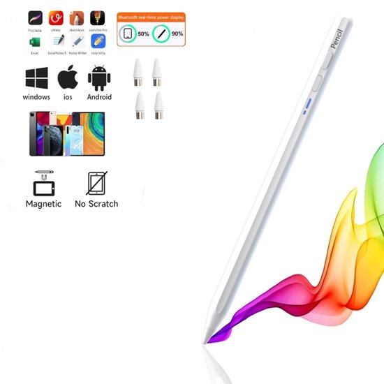 Universele Stylus Pen voor iPad & Android – Apple Pencil Alternatief met Bluetooth-Lange Batterijduur-Magnetische Grip & Luxe Etui-4 extra punten van Merkloos