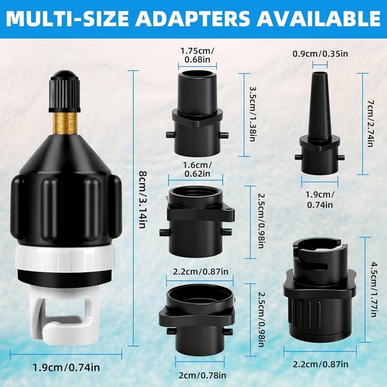 Universele SUP Pomp Adapter Set met 4 Opzetstukken voor Opblaasbare Boten en Boards van Merkloos