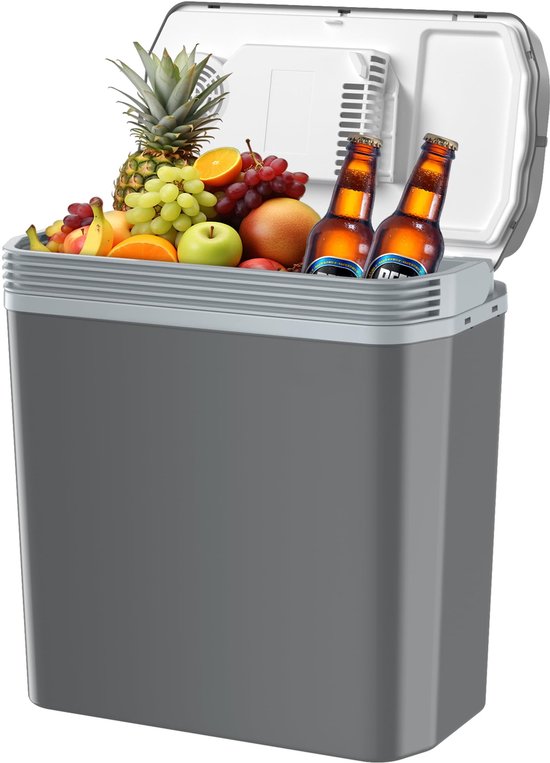 Unyqoos® Compacte en Multifunctionele Koelbox voor Auto en Thuisgebruik, 24 Liter Capaciteit, Grijs