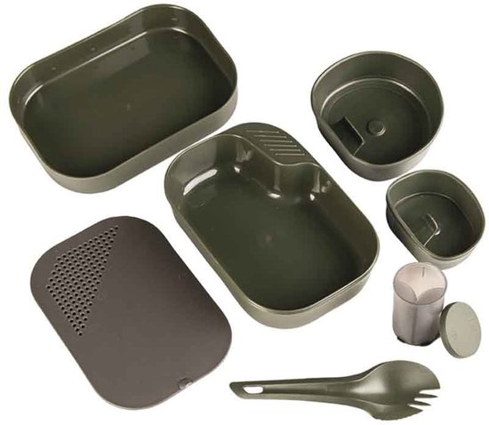 Unyqoos® Complete 7-delige kampeerset voor zeven personen in olijfgroen