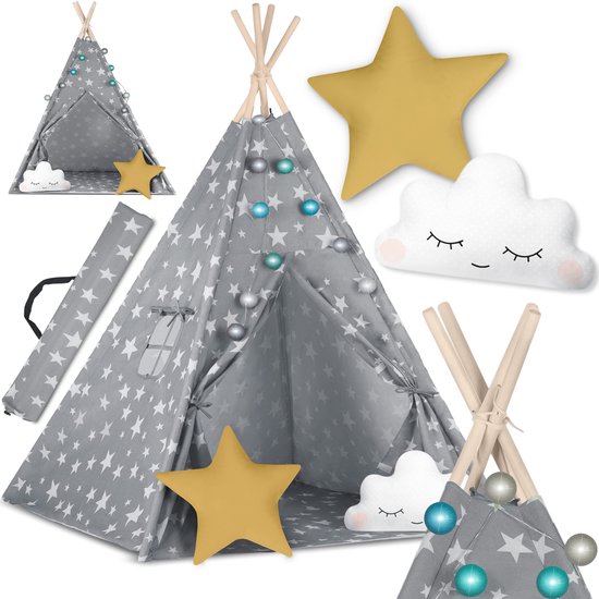 Unyqoos® Kinderlijke Tipi Tent van Natuurlijk Katoen met Accessoires voor Binnen en Buiten van Merkloos