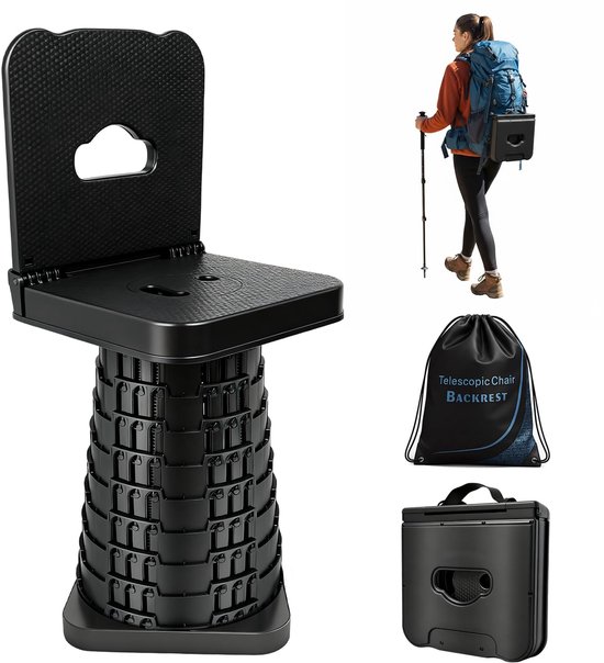Unyqoos® Verstelbare draagbare vouwkruk met rugleuning voor outdoor activiteiten