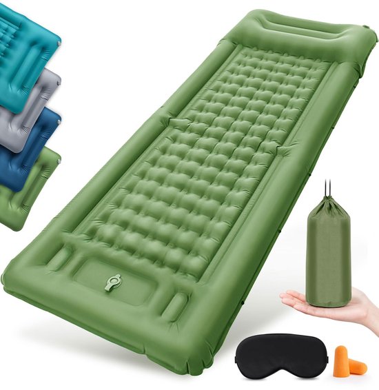 Unyqoos® Zelfopblazend camping luchtmatras met geïntegreerd hoofdkussen en voetpomp voor ultiem comfort van Merkloos