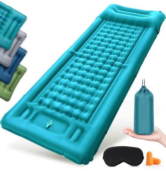 Unyqoos® Zelfopblazend campingmatras met geïntegreerd kussen en voetpomp voor outdoor avonturen van Merkloos