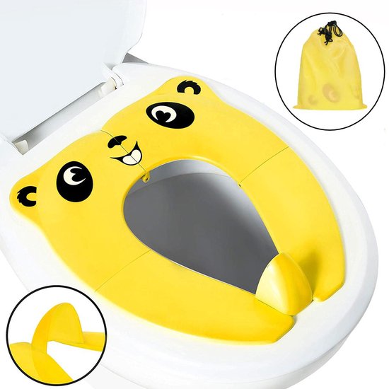 Upgrade WC Bril Verkleiner Geel met Gele Wasbare Tas - Peuter Potje - Camping Toilet trainer - WC Verkleiner -  Opvouwbare Toilet Zitje Onderweg/ Kampeer/ Vakantie - Uitgeklapt 36x29 cm van Upgrade