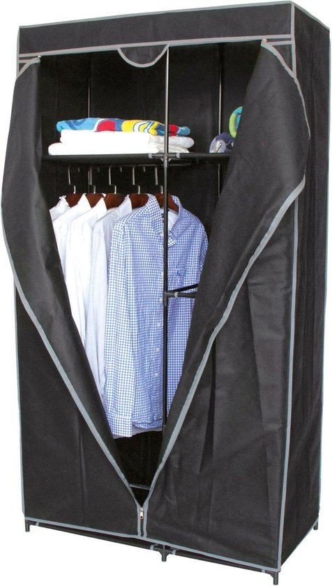 Urban Living Mobiele kledingkast met legplanken/hang stang - opvouwbaar - grijs - 88 x 45 x 160 cm van Urban Living