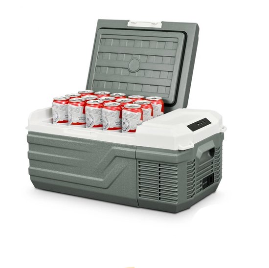 UrbanSelect Draagbare Koelkast 15L - Auto Koelkast - Mini Koelkast - 12V/24V DC - 100-240V AC - Compact Design - Handgreep - Grijs