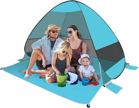UV Bescherming - Winddichte Strandtent - Strandtent voor 3-4 Personen - Pop Up Strandtent - Zonnezeilen voor Strand - Kamperen - Vissen - 200 x 165 x 137 cm (Lake Green) van Merkloos