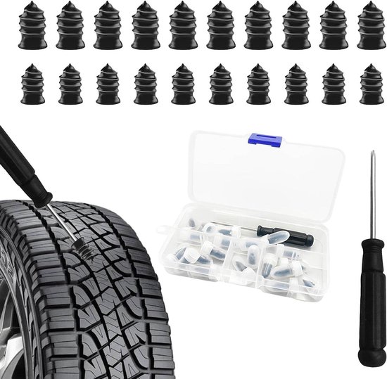 Vacuüm Bandenreparatie Set - Noodreparatie Pennen - Snel Banden Plakken - 20 Stuks Universeel - Groot en Klein - Zwart