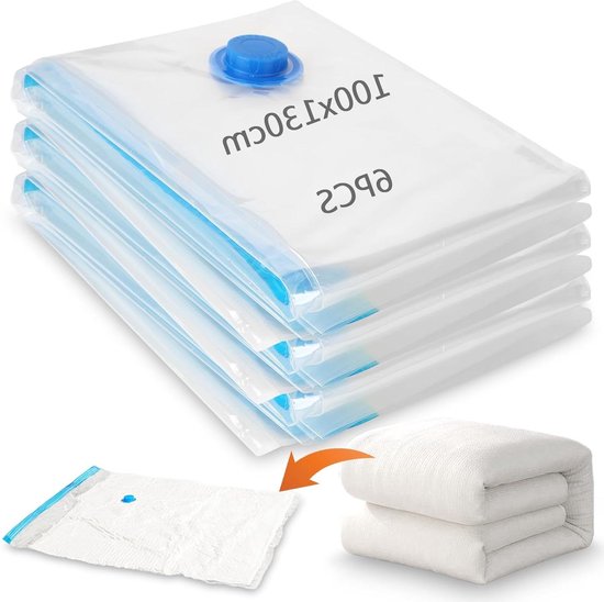 Vacuüm Opbergzakken - Compressiezakken Kleding - Ruimte Besparen - Extra Grote Sterke Zakken - 6 Stuks 100x130cm - Transparant