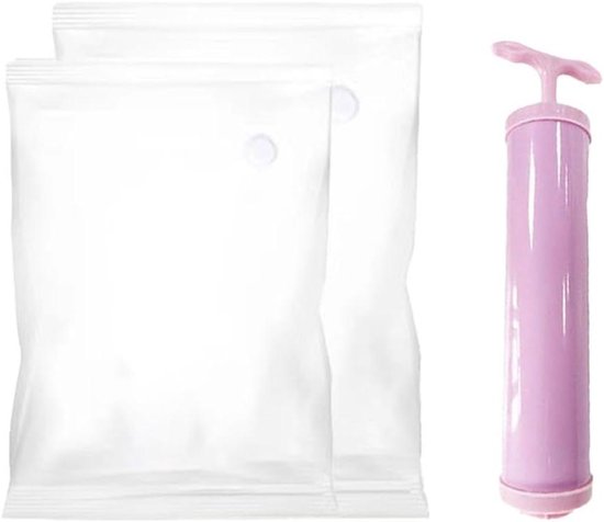 Vacuüm Opbergzakken - Compressiezakken Kleding - Ruimte Besparen - Inclusief Handpomp - XS Set - Roze