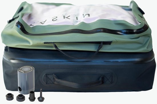 Vacuüm Packing Cubes - Reisorganizer Kledingzakken - Bagage Comprimeren - Inclusief Mini Vacuümpomp - 2XL - Zwart en Olijfgroen