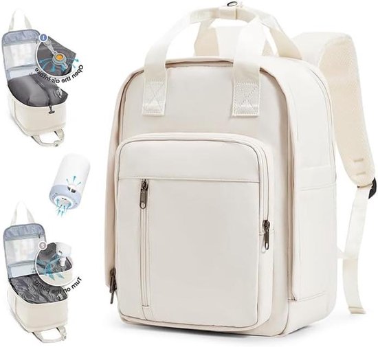 Vacuüm Rugzak - Reisrugzak Compressie - Ruimte Besparen - Met Geïntegreerde Pomp - 40x20x25 cm - Beige