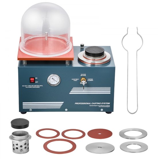 Vacuümgietmachine - Sieraden Gietapparaat - Capaciteit 400 ml - Vacuümpomp 3 CFM - Precisie Manometer - Vermogen 290 W - Werkvlak 28 x 28 cm - Met vacuümklok van Merkloos