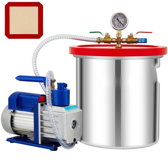 Vacuümkamer met Vacuümpomp - Set - 5 Gallon (19 L) - 5 CFM - 1/3 HP - Enkeltraps van Merkloos