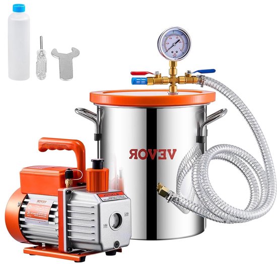Vacuümkamer – Vacuum Chamber – Ontgassingskamer – Resin Kamer – Siliconen Kamer – 11,36 Liter Roestvrij Staal – Krachtige 3,5 CFM Mono Stage Pomp van Merkloos