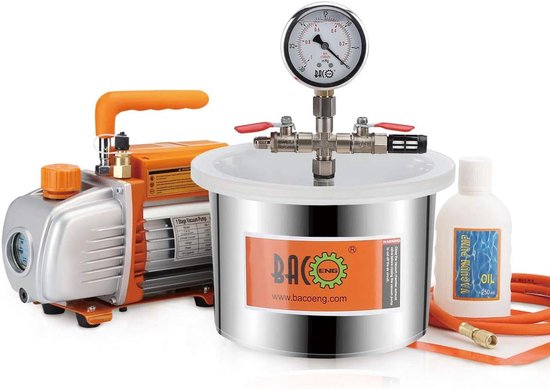 Vacuümkamer – Vacuümtank – Ontgassingskamer – Vacuümpomp – Vacuümverpakking – 6,8 Liter Inhoud – Krachtige 3 CFM Eentraps Pomp Met Drukmeter van Merkloos