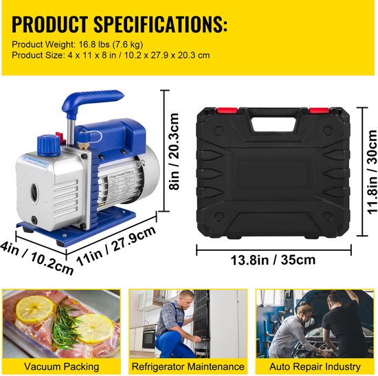 Vacuümpomp 4CFM - Rotatieblad - 1/4 PK - 220V - Voor Koelsystemen - Vacuümpompset