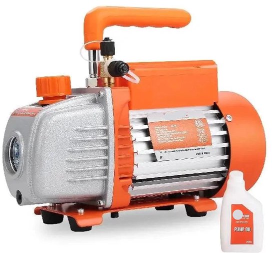 Vacuümpomp - Koelmiddel vacuümpomp - Koelgereedschap - HVAC-koeling - 1 fase - met meter - Droogpomp - 3,5 CFM - 150 W - Oranje van Merkloos