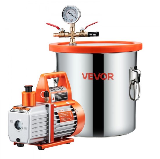 Vacuümpomp Met Vacuümkamer - 11,36 L Capaciteit - 180 W Vermogen - Roestvrijstaal - Voor Ontgassing En Stabilisatie