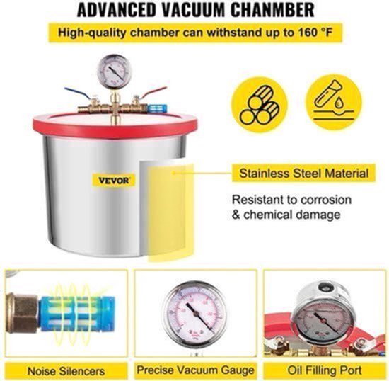 Vacuümpomp - Vacuümpomp Air Conditioner - Vacuümkamer - Vacuümkamer met Pomp - Koelgereedschap - Air Conditioning Pomp - 4CFM - 3 Gallons - Auto Onderhoud