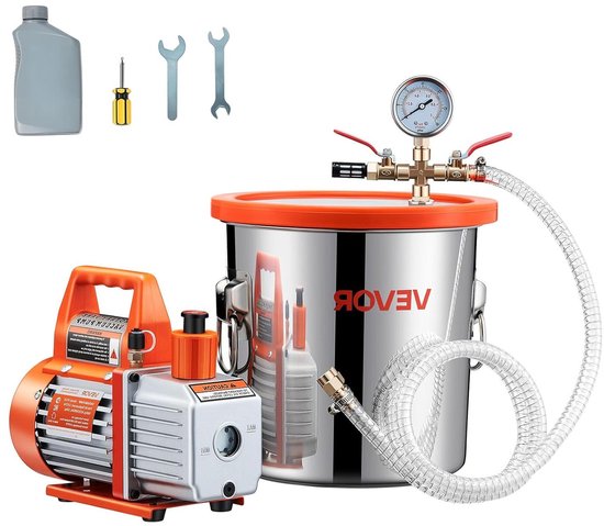 Vacuümpompset – Vacuümpomp – Ontgassingsset – Vacuümkamer – Vacuümreiniger – 11,36 L Roestvrijstalen Kamer – 110 L/min Zuigkracht van Merkloos