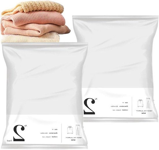 Vacuümverpakkingszakken - Compressiezakken opbergzakken - Reis bagage organiseren - Geen vacuümpomp nodig - M - Grijs