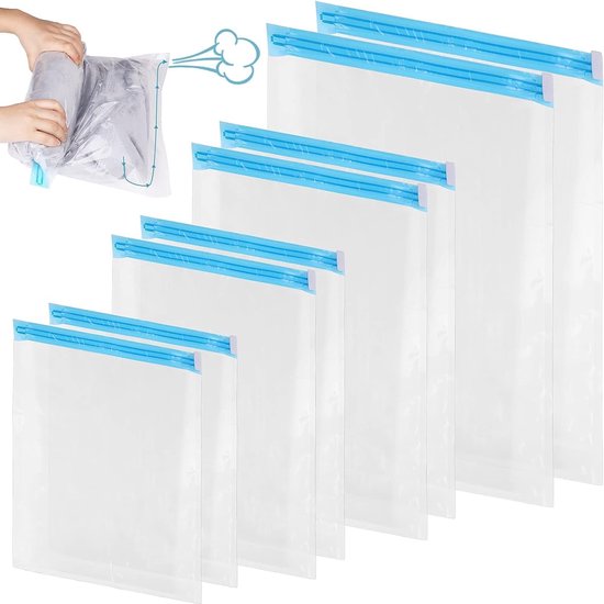 Vacuümzakken Set - Compressiezakken Kleding - Ruimte Besparen - Pomploze Compressie - 8 Stuks 4 Maten - Transparant