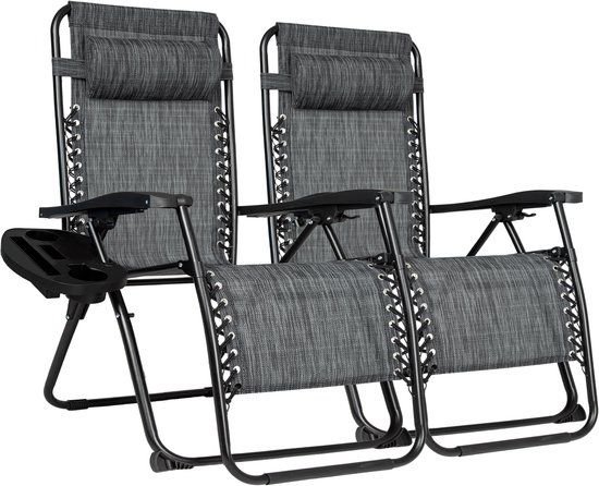 Vaive Luxe Tuinstoelen Duoset - Verstelbare Tuinstoel en Ligstoel - 30°-90° Verstelbaar - Tuin - Metaal - Zwart van Merkloos