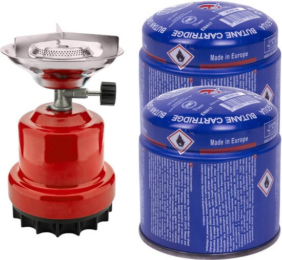 Vakantie kook set - camping kookstel 1 pit - incl. 2x gas navulling - priktank - 190 gram van Merkloos