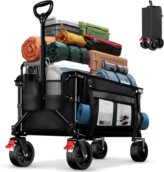VALI® Bolderkar - 130L Capaciteit - Zijvakken en Bekerhouders - Zwart - 76cm x 42cm x 32cm