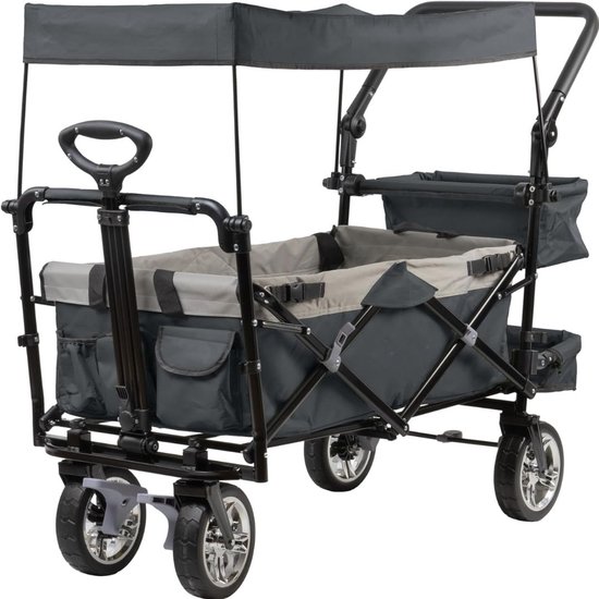 VALI® Bolderkar met Dak - Transportwagen met Dak - Opvouwbare Transportwagen - Grijs - 120cm x 55cm x 98cm
