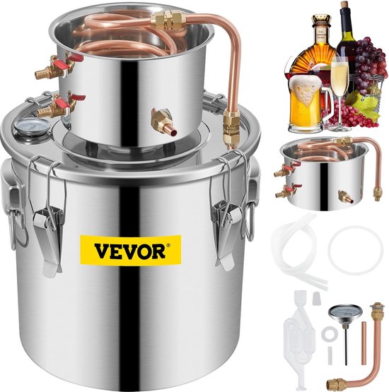 vanBoni - Vevor Destilleerapparaat 11.4L - Destilleerketel - Distilleerketel voor Alcohol - Destilleerapparaat Etherische Olie - Destilleren - Destillatie Set - Fermenteren - Bier, Wijn en Sterke Drank van vanBoni