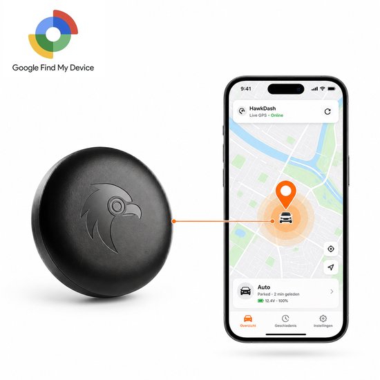 VCTparts® HawkDash Auto GPS Locatie Tracker Anti-Diefstal Functie Smart Tag - Werkt met Android Zoeken - Android/Google zwart