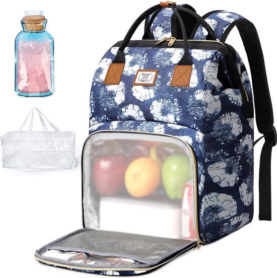 Veelzijdige rugzak voor dames met geïsoleerd vak / 15,6 inch laptoprugzak - werkrugzak met 1 lekvrije tas en 1 koelelement, tie-dye bloemen van Lovevook