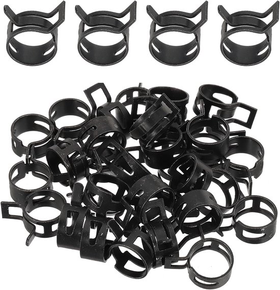 Veerband slangklemmen - 32 stuks voor 14-15,5 mm OD - 0,5 "(13 mm) ID - mangaanstaal - veerclip pijp voor brandstofleiding - siliconen vacuüm luchtslang buis waterpijp - zwart van Merkloos