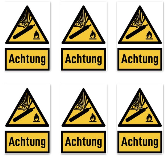 Veiligheidssticker Gasflessen - Waarschuwingsbord - Veiligheidsmarkering - Volgens DIN norm - 150x100 mm - Geel/zwart