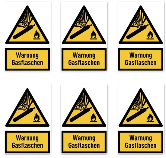 Veiligheidssticker Gasflessen - Waarschuwingslabel Gevaar - Industrieel Gebruik - Volgens Norm - 150x100mm - Geel Zwart