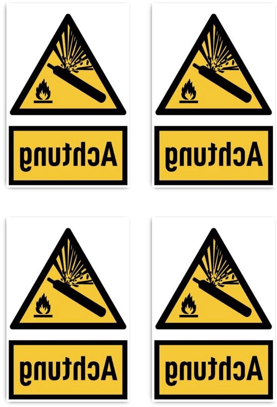 Veiligheidssticker Gasflessen - Waarschuwingstekens - Veilig Markeren - Waterdicht UV-bestendig - 1125 x 75 mm - Geel Zwart