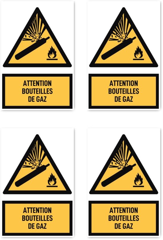 Veiligheidsstickers - Waarschuwingsborden - Gasflessen Markeren - Waterdicht UV-bestendig - 1125 x 75 mm - Geel Zwart
