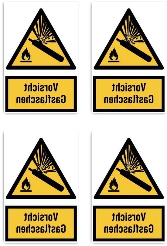 Veiligheidsstickers - Waarschuwingstekens Gasflessen - Veiligheid Markeren - Waterdicht UV-bestendig - 1125 x 75 mm 4 stuks - Geel Zwart